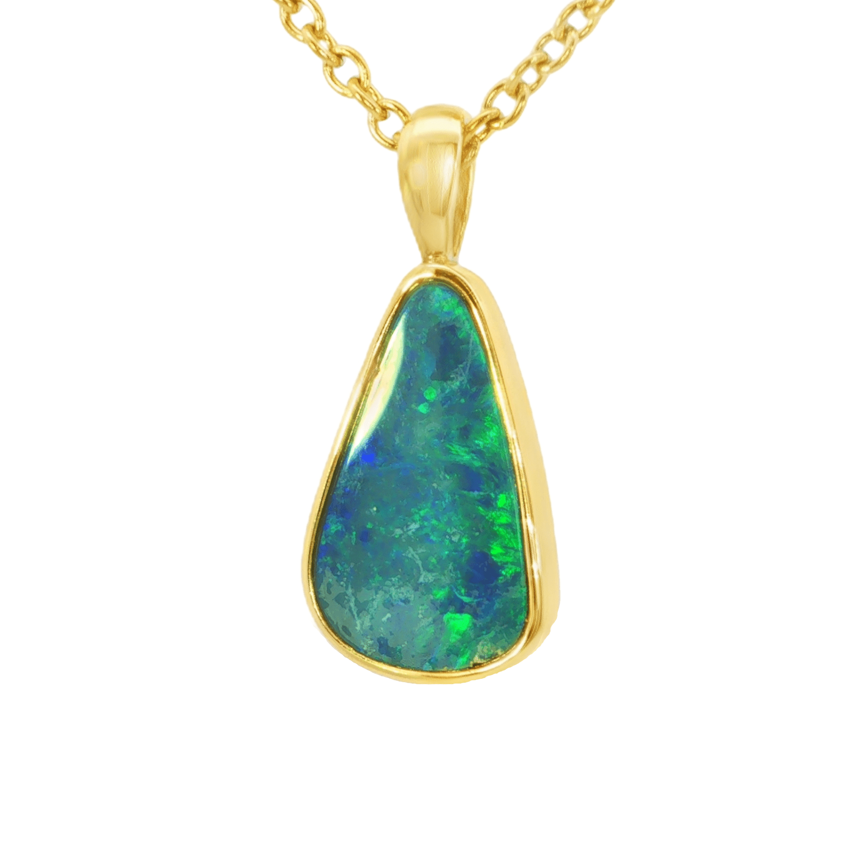 Australian Doublet Opal Pendant set in Gold Plated Sterling Silver - Green-Blue - Australian Opal Cutters and Pearl Divers