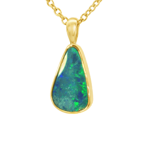 Australian Doublet Opal Pendant set in Gold Plated Sterling Silver - Green-Blue - Australian Opal Cutters and Pearl Divers