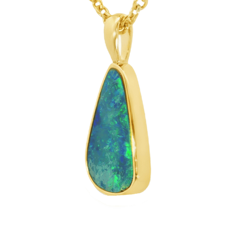 Australian Doublet Opal Pendant set in Gold Plated Sterling Silver - Green-Blue - Australian Opal Cutters and Pearl Divers