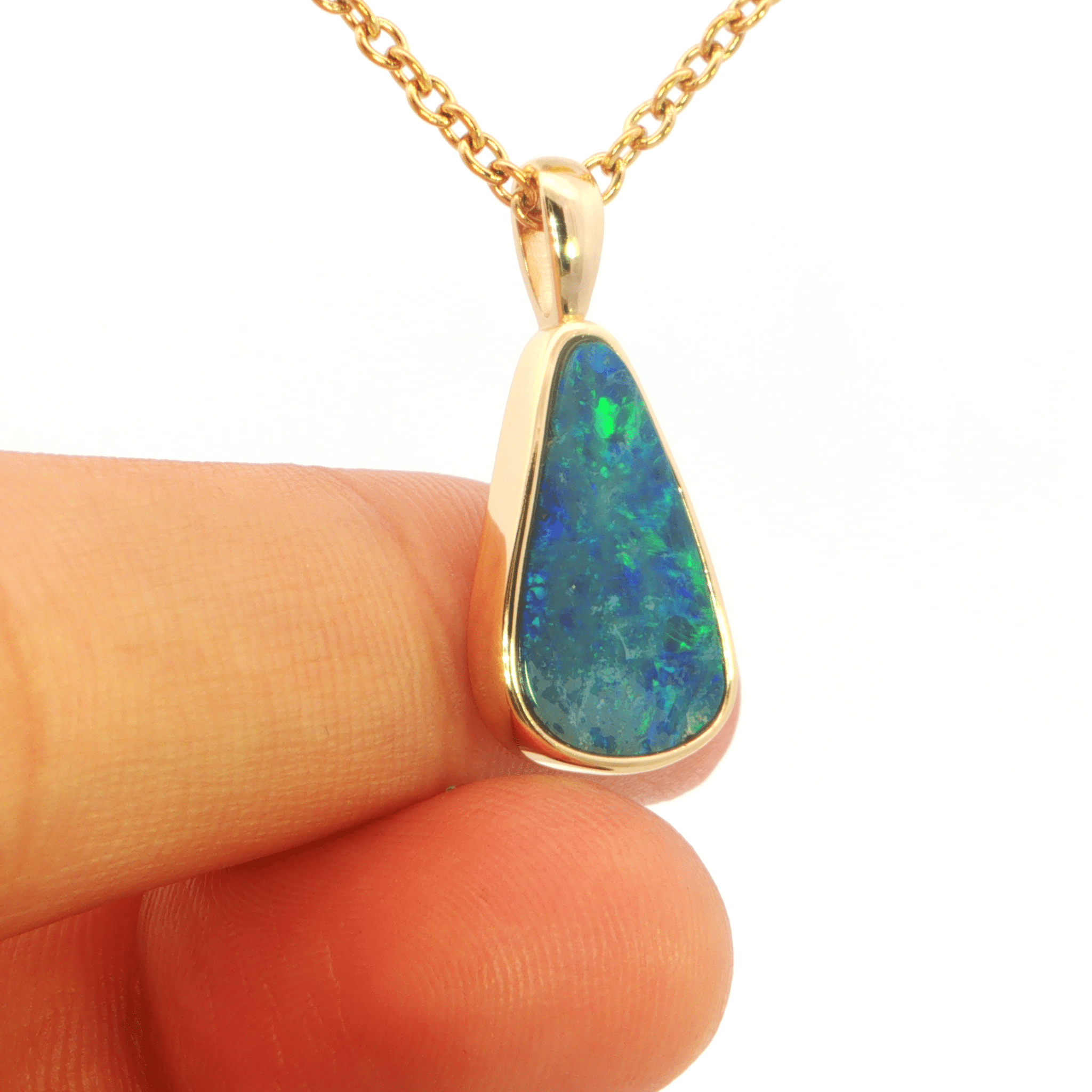 Australian Doublet Opal Pendant set in Gold Plated Sterling Silver - Green-Blue - Australian Opal Cutters and Pearl Divers