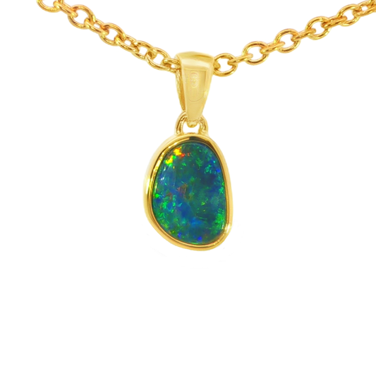 Australian Doublet Opal Pendant in Gold Plated Sterling Silver - Multicolour - Australian Opal Cutters and Pearl Divers