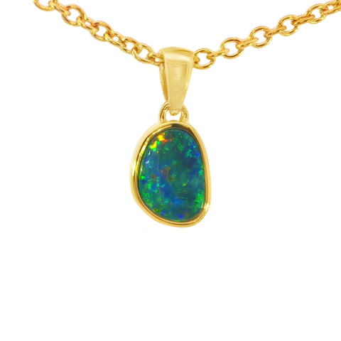 Australian Doublet Opal Pendant in Gold Plated Sterling Silver - Multicolour - Australian Opal Cutters and Pearl Divers