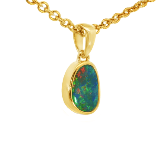 Australian Doublet Opal Pendant in Gold Plated Sterling Silver - Multicolour - Australian Opal Cutters and Pearl Divers