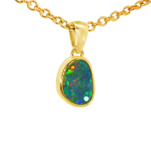 Australian Doublet Opal Pendant in Gold Plated Sterling Silver - Multicolour - Australian Opal Cutters and Pearl Divers