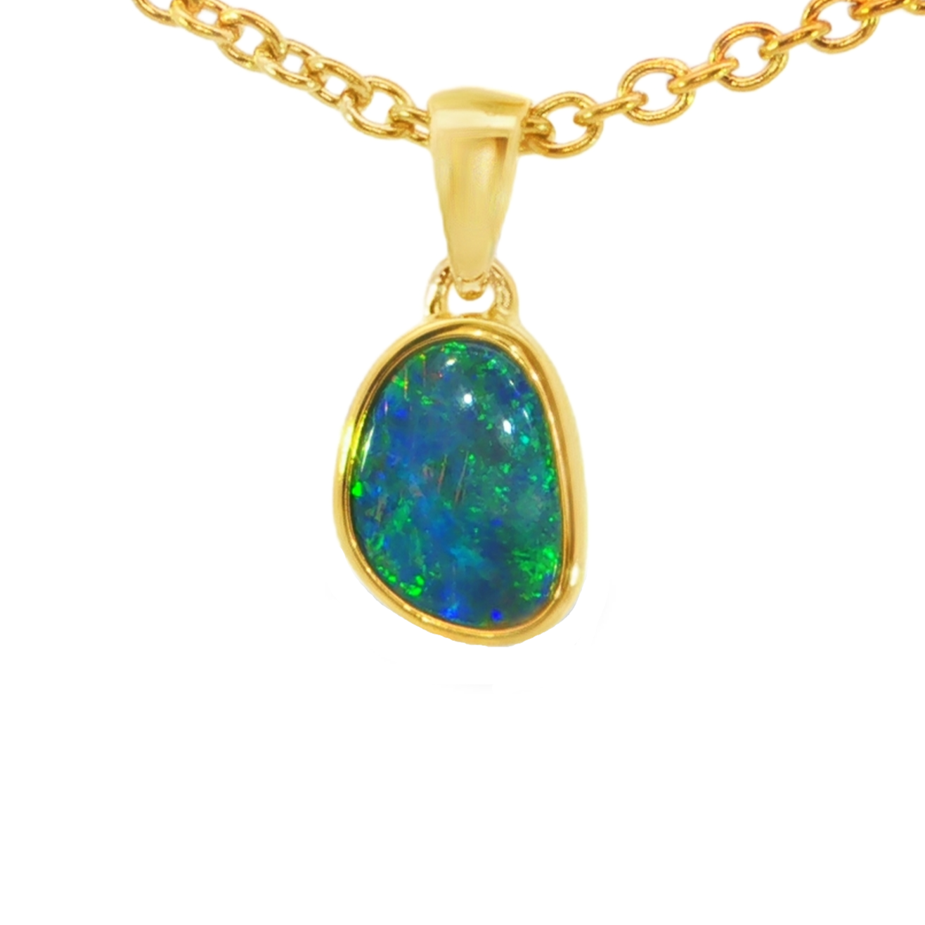 Australian Doublet Opal Pendant in Gold Plated Sterling Silver - Multicolour - Australian Opal Cutters and Pearl Divers