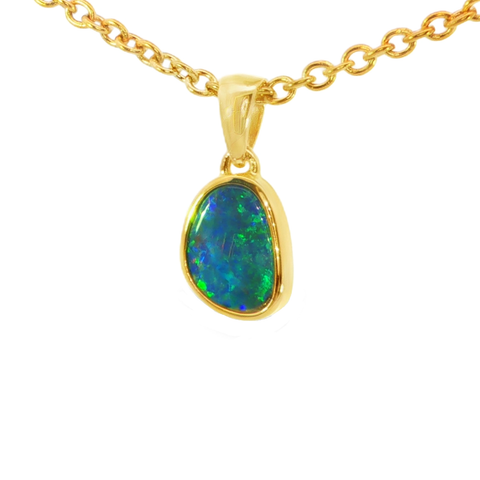 Australian Doublet Opal Pendant in Gold Plated Sterling Silver - Multicolour - Australian Opal Cutters and Pearl Divers