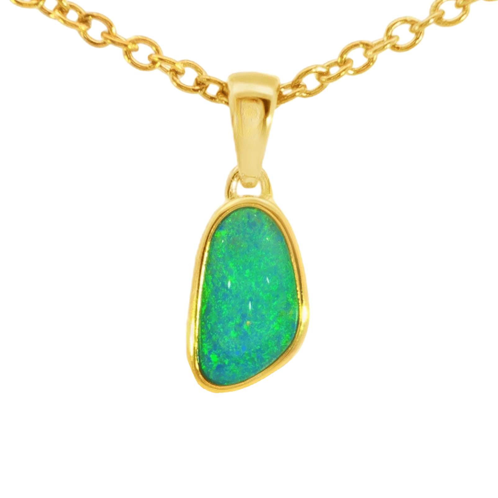 Australian Doublet Opal Pendant in Gold Plated Sterling Silver - Green-Blue - Australian Opal Cutters and Pearl Divers