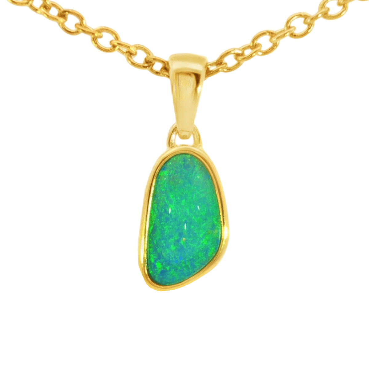 Australian Doublet Opal Pendant in Gold Plated Sterling Silver - Green-Blue - Australian Opal Cutters and Pearl Divers