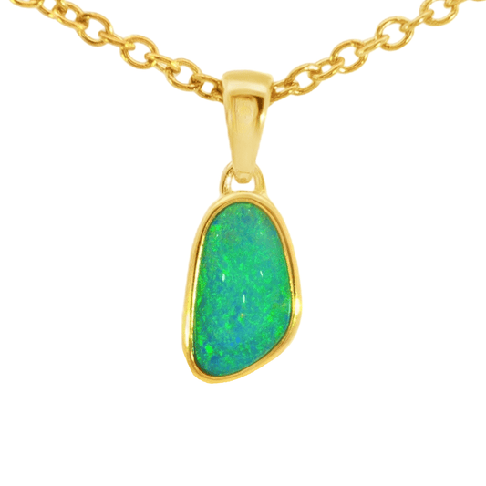 Australian Doublet Opal Pendant in Gold Plated Sterling Silver - Green-Blue - Australian Opal Cutters and Pearl Divers