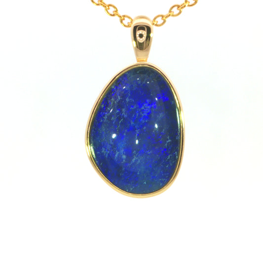 Australian Doublet Opal Pendant set in Gold Plated Sterling Silver - Deep Blue