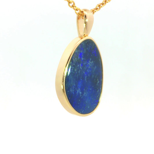 Australian Doublet Opal Pendant set in Gold Plated Sterling Silver - Deep Blue - Australian Opal Cutters and Pearl Divers