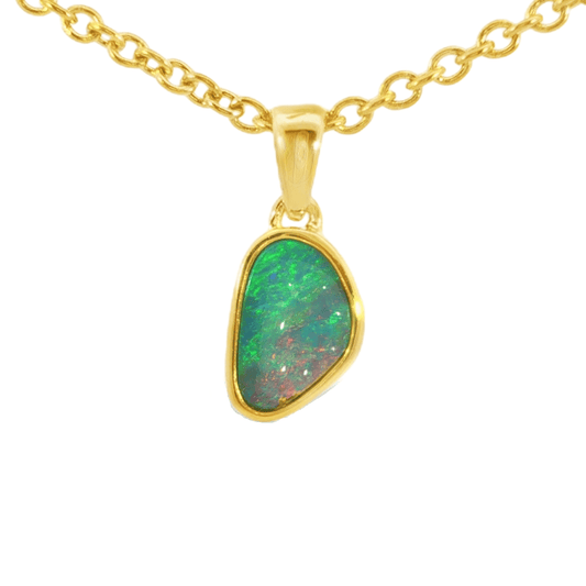 Australian Doublet Opal Pendant in Gold Plated Sterling Silver - Multicolour - Australian Opal Cutters and Pearl Divers