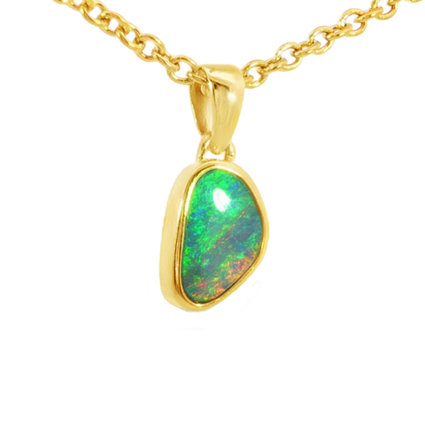 Australian Doublet Opal Pendant in Gold Plated Sterling Silver - Multicolour - Australian Opal Cutters and Pearl Divers