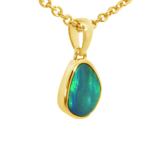 Australian Doublet Opal Pendant in Gold Plated Sterling Silver - Green-Blue - Australian Opal Cutters and Pearl Divers