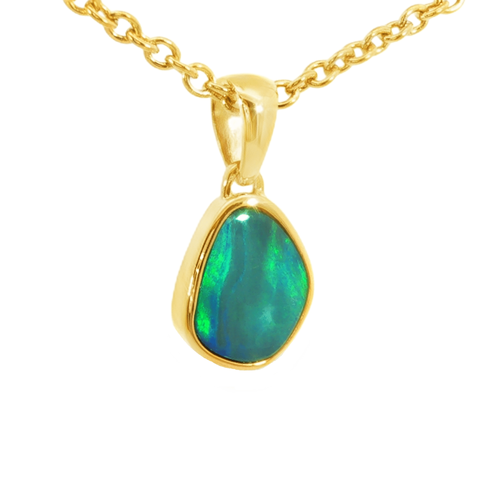 Australian Doublet Opal Pendant in Gold Plated Sterling Silver - Green-Blue - Australian Opal Cutters and Pearl Divers