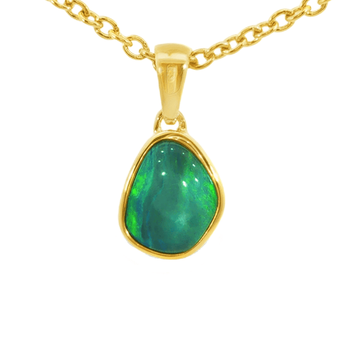 Australian Doublet Opal Pendant in Gold Plated Sterling Silver - Green-Blue - Australian Opal Cutters and Pearl Divers
