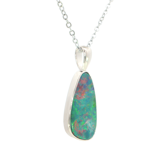 Australian Doublet Opal Pendant set in 925 Sterling Silver - Multicolour - Australian Opal Cutters and Pearl Divers