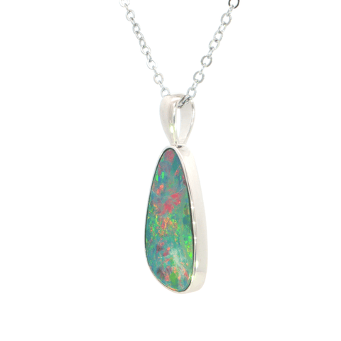 Australian Doublet Opal Pendant set in 925 Sterling Silver - Multicolour - Australian Opal Cutters and Pearl Divers
