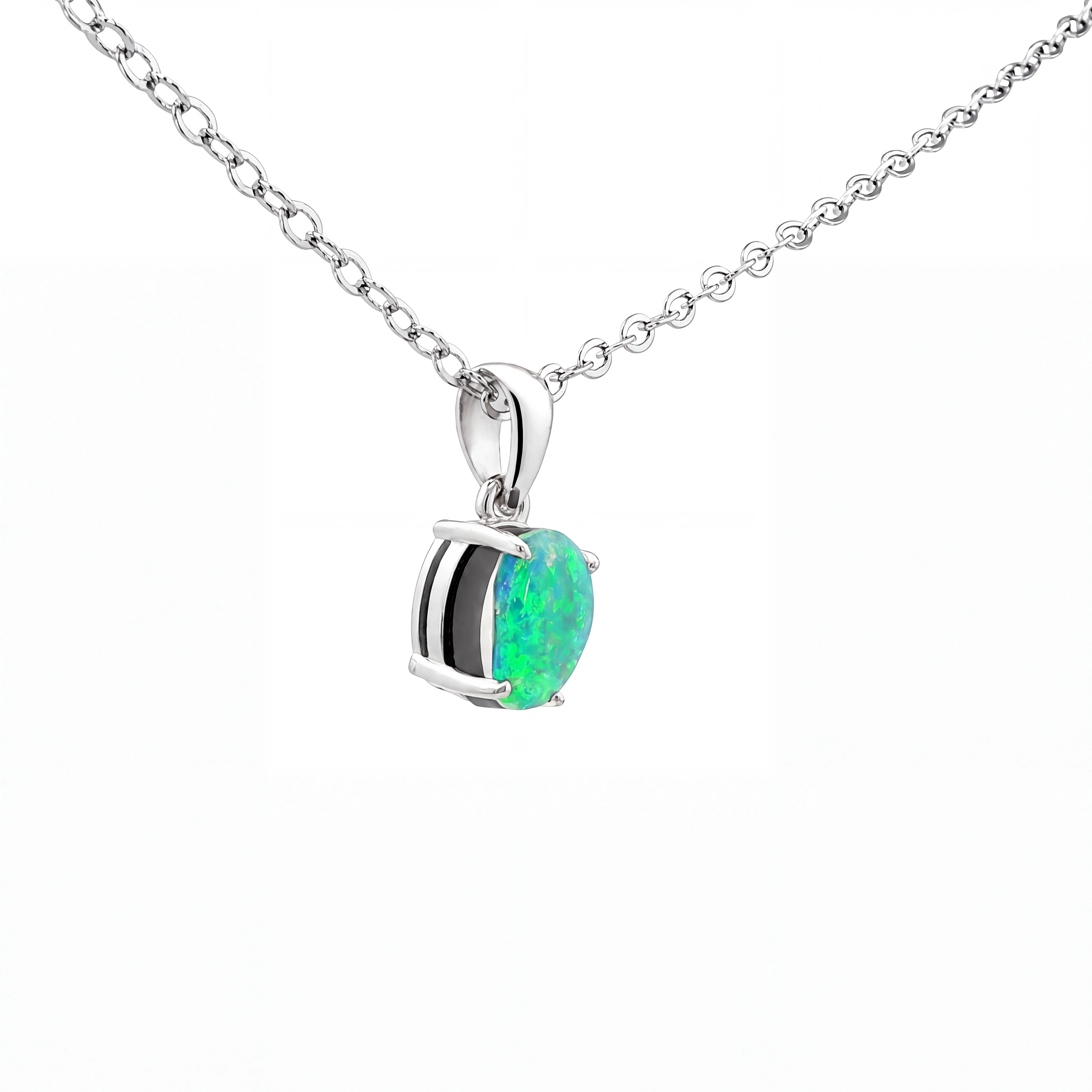 Australian Doublet Opal Pendant set in 925 Sterling Silver - Multicolour - Australian Opal Cutters and Pearl Divers