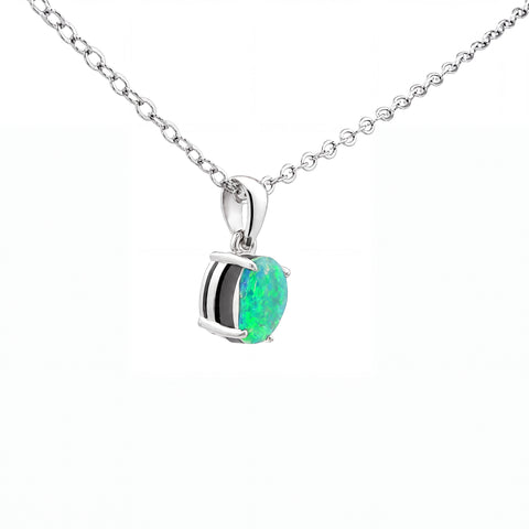 Australian Doublet Opal Pendant set in 925 Sterling Silver - Multicolour - Australian Opal Cutters and Pearl Divers