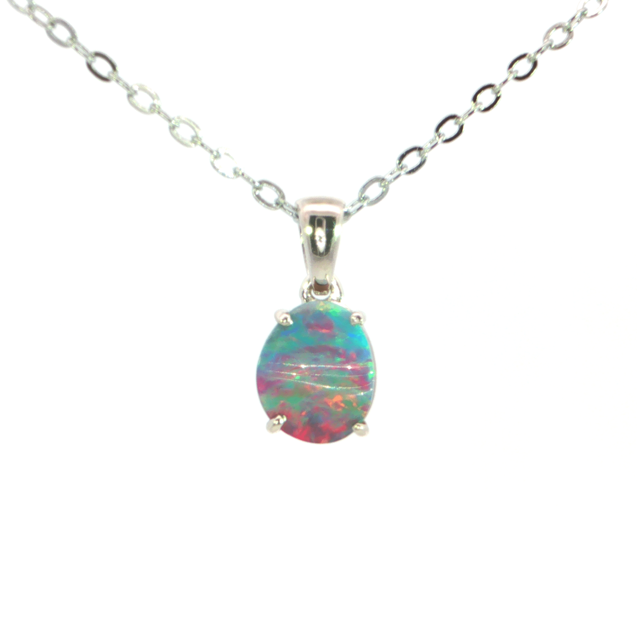 Australian Doublet Opal Pendant 925 Sterling Silver - Multicolour - Australian Opal Cutters and Pearl Divers