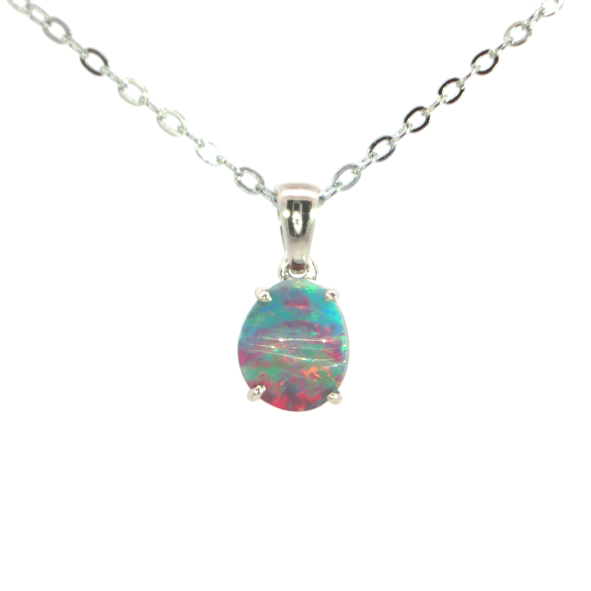 Australian Doublet Opal Pendant 925 Sterling Silver - Multicolour - Australian Opal Cutters and Pearl Divers