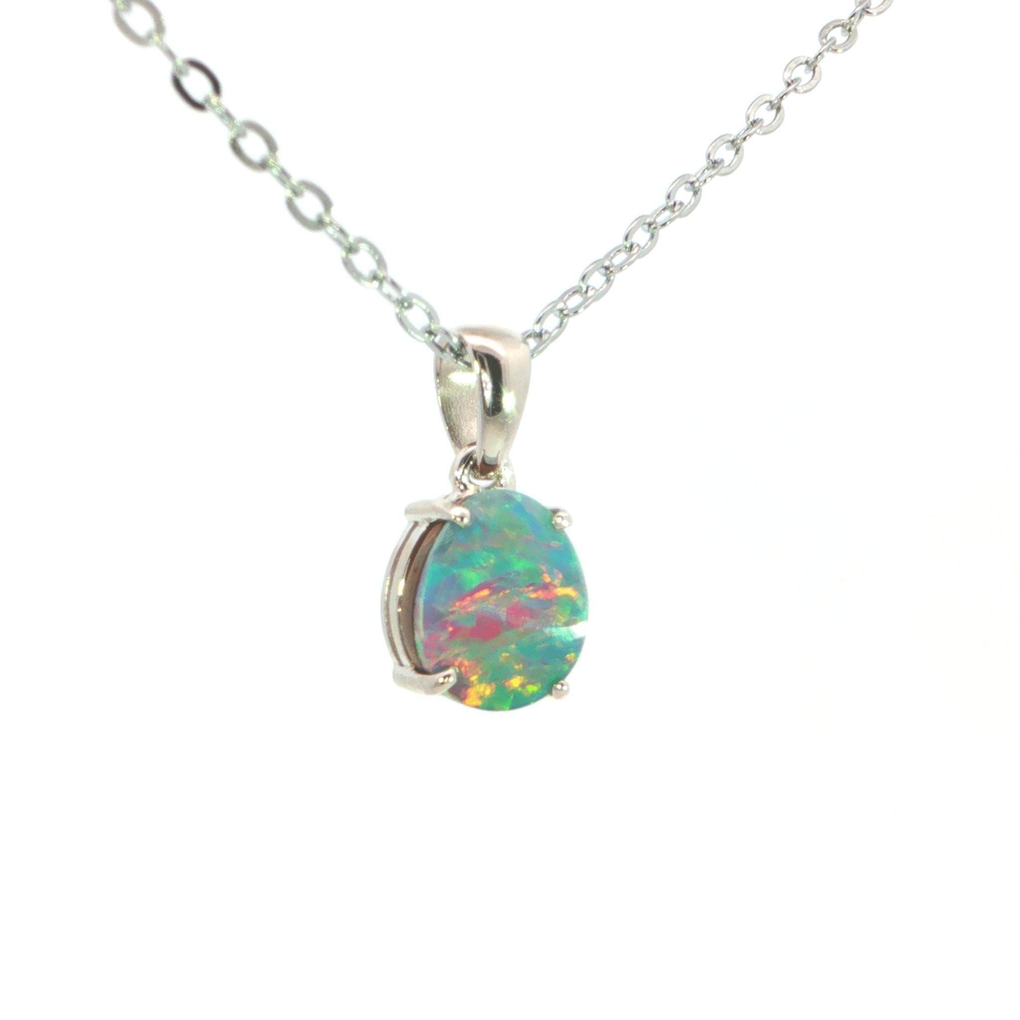 Australian Doublet Opal Pendant 925 Sterling Silver - Multicolour - Australian Opal Cutters and Pearl Divers