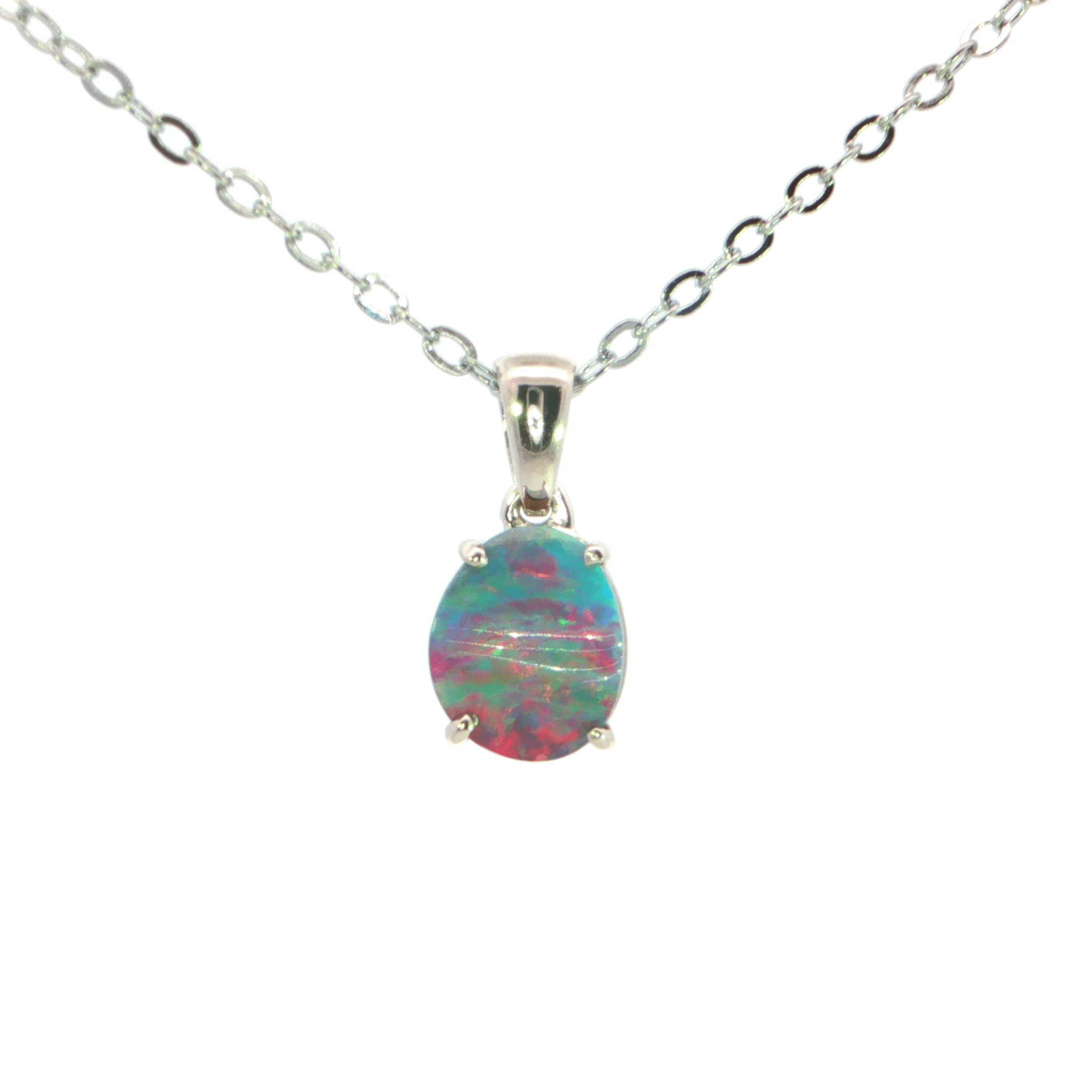 Australian Doublet Opal Pendant 925 Sterling Silver - Multicolour - Australian Opal Cutters and Pearl Divers