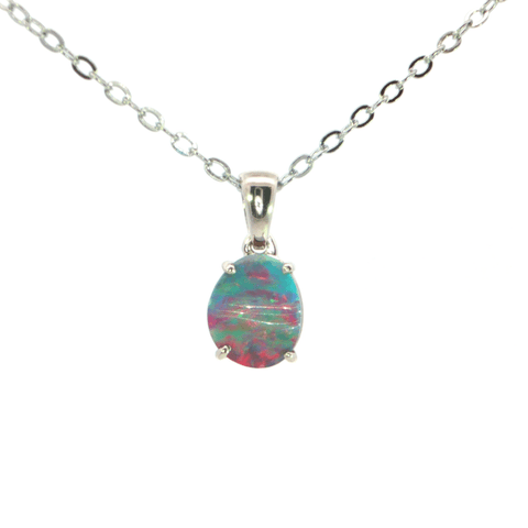 Australian Doublet Opal Pendant 925 Sterling Silver - Multicolour - Australian Opal Cutters and Pearl Divers
