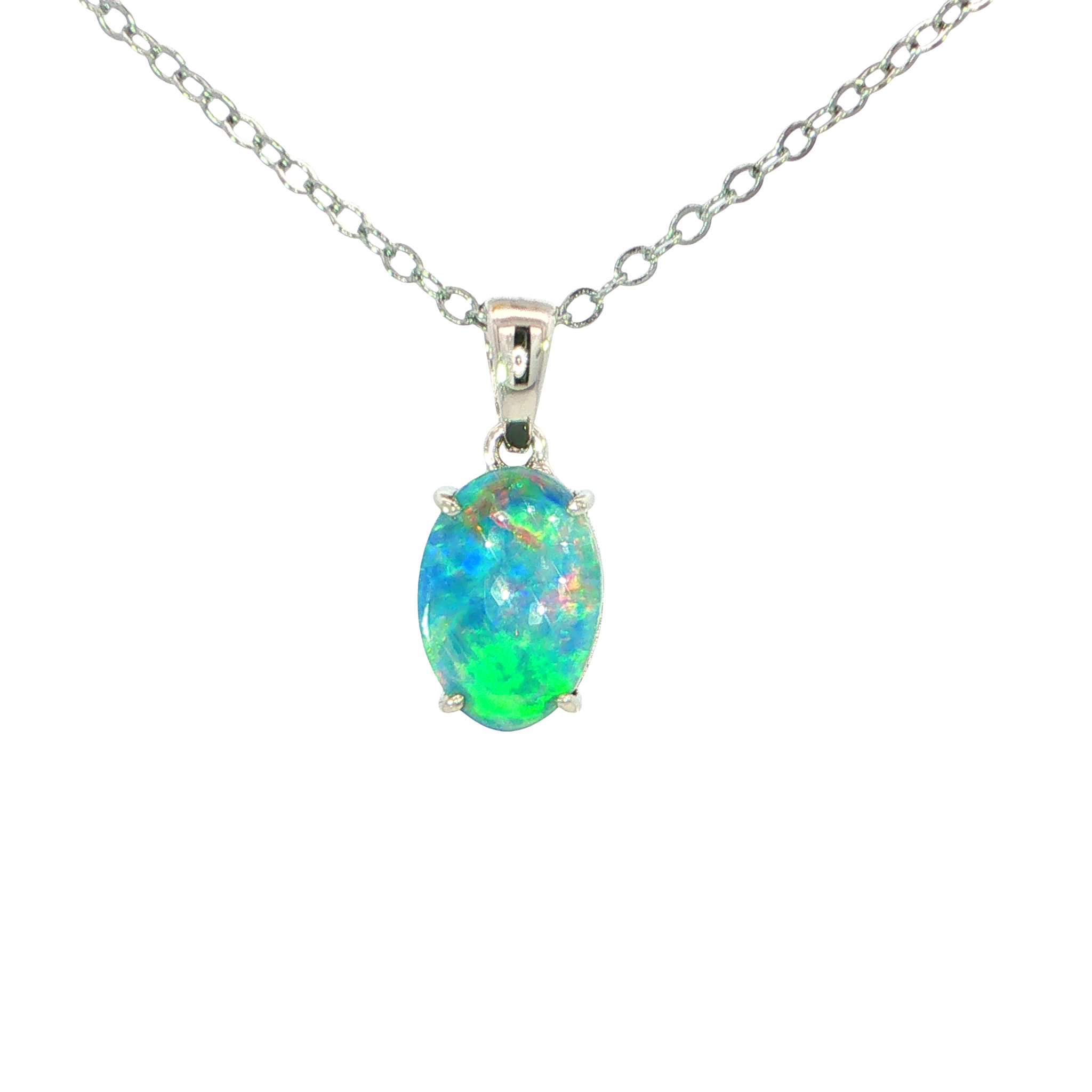 Australian Doublet Opal Pendant set in 925 Sterling Silver - Multicolour - Australian Opal Cutters and Pearl Divers