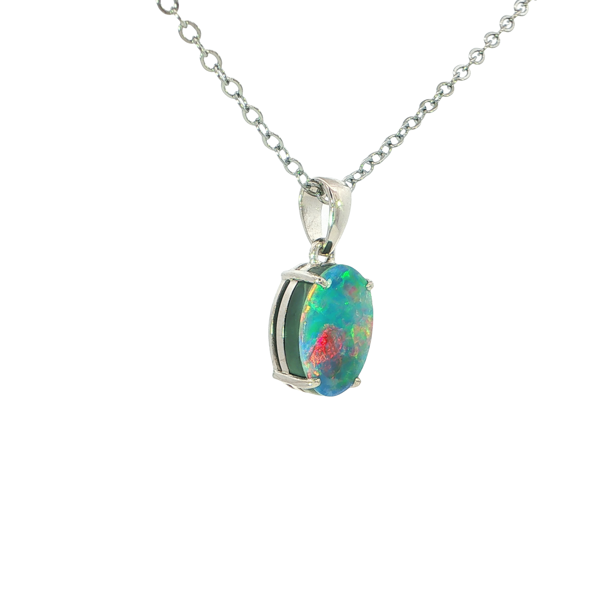 Australian Doublet Opal Pendant set in 925 Sterling Silver - Multicolour - Australian Opal Cutters and Pearl Divers