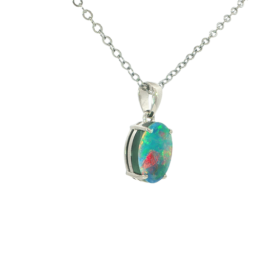 Australian Doublet Opal Pendant set in 925 Sterling Silver - Multicolour - Australian Opal Cutters and Pearl Divers