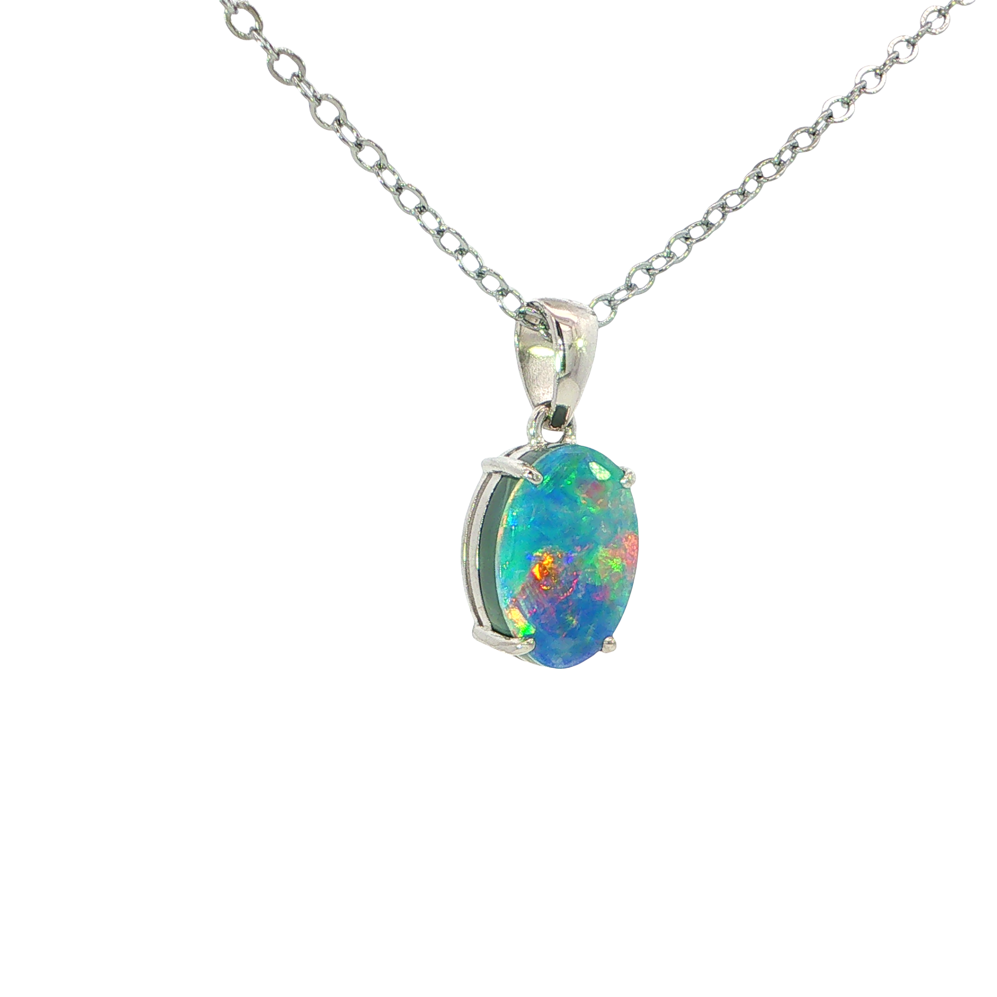 Australian Doublet Opal Pendant set in 925 Sterling Silver - Multicolour - Australian Opal Cutters and Pearl Divers
