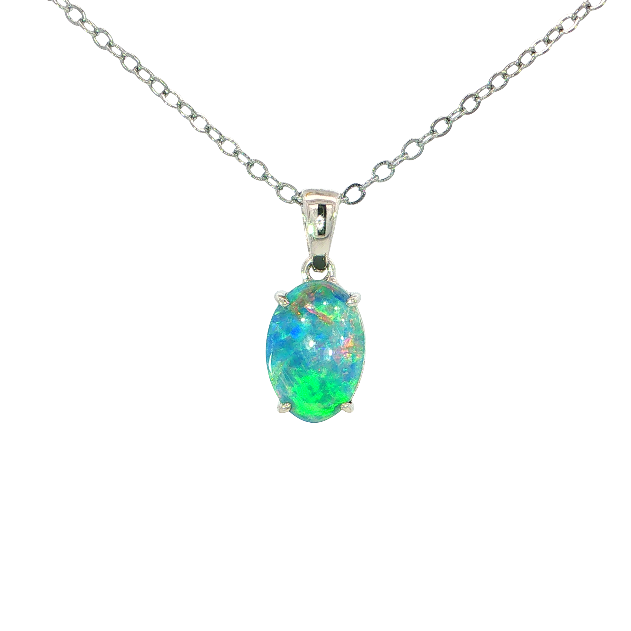 Australian Doublet Opal Pendant set in 925 Sterling Silver - Multicolour - Australian Opal Cutters and Pearl Divers