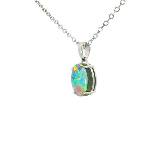 Australian Doublet Opal Pendant set in 925 Sterling Silver - Multicolour - Australian Opal Cutters and Pearl Divers