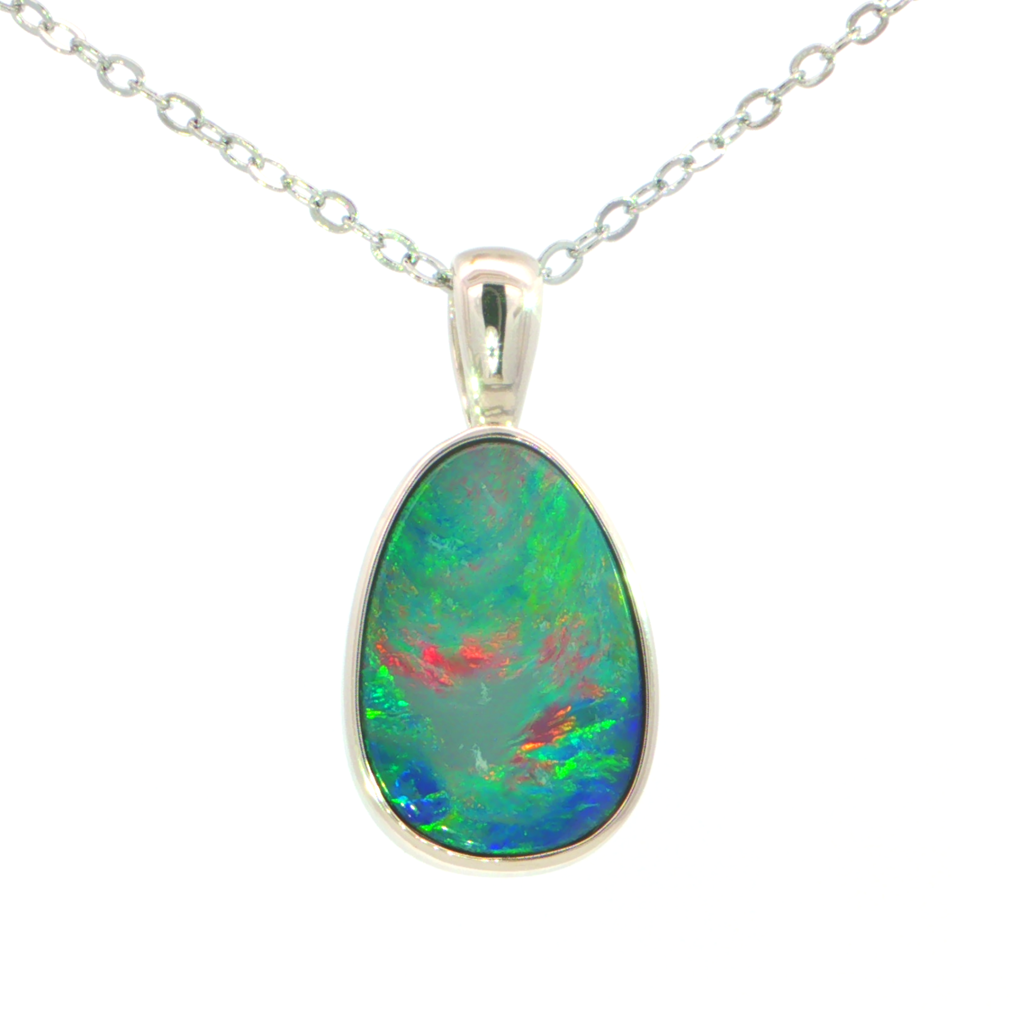 Australian Doublet Opal Pendant set in 925 Sterling Silver - Multicolour - Australian Opal Cutters and Pearl Divers