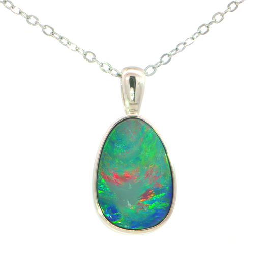 Australian Doublet Opal Pendant set in 925 Sterling Silver - Multicolour - Australian Opal Cutters and Pearl Divers