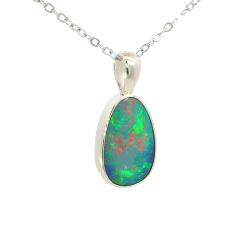 Australian Doublet Opal Pendant set in 925 Sterling Silver - Multicolour - Australian Opal Cutters and Pearl Divers