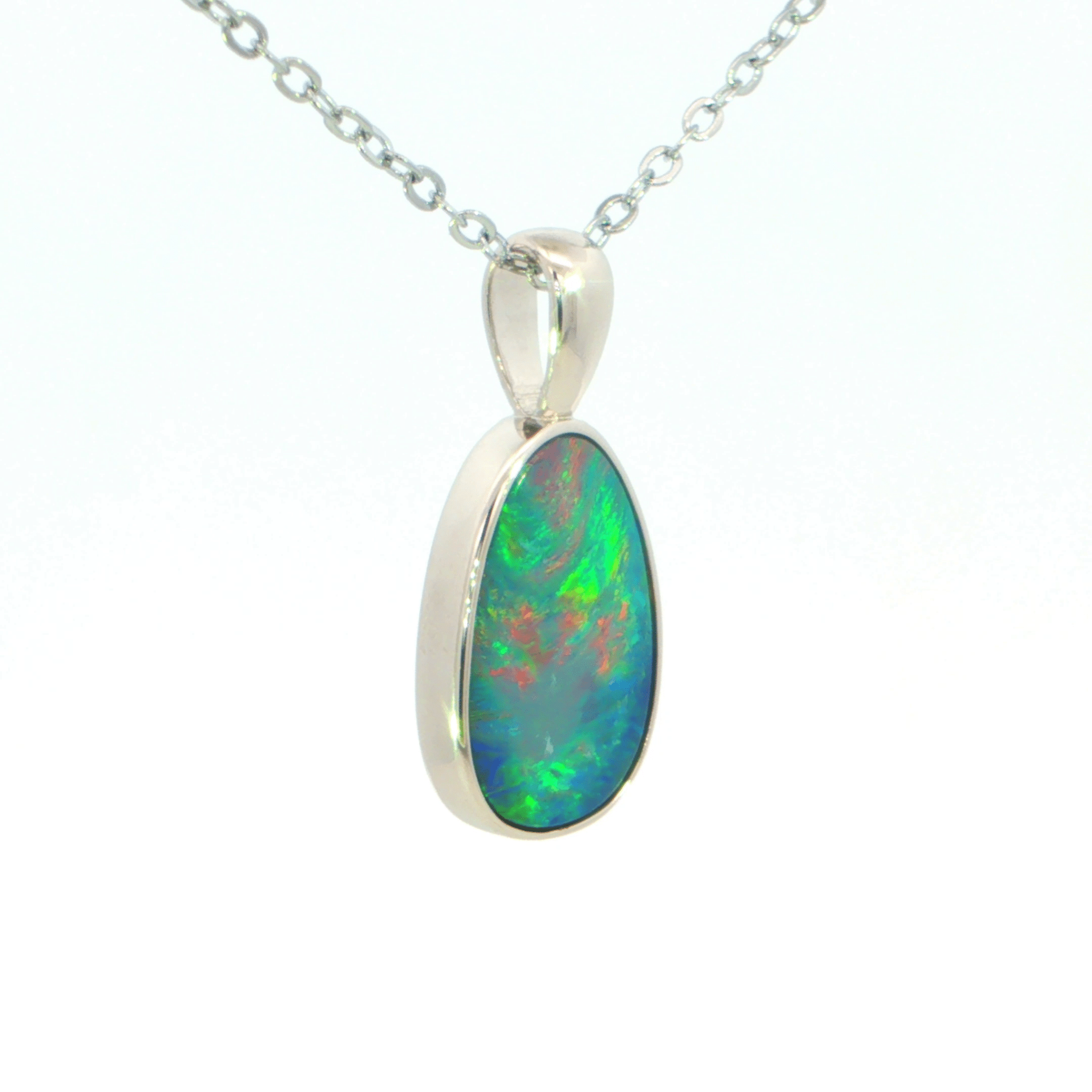 Australian Doublet Opal Pendant set in 925 Sterling Silver - Multicolour - Australian Opal Cutters and Pearl Divers
