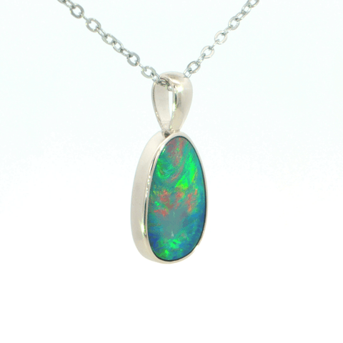 Australian Doublet Opal Pendant set in 925 Sterling Silver - Multicolour - Australian Opal Cutters and Pearl Divers