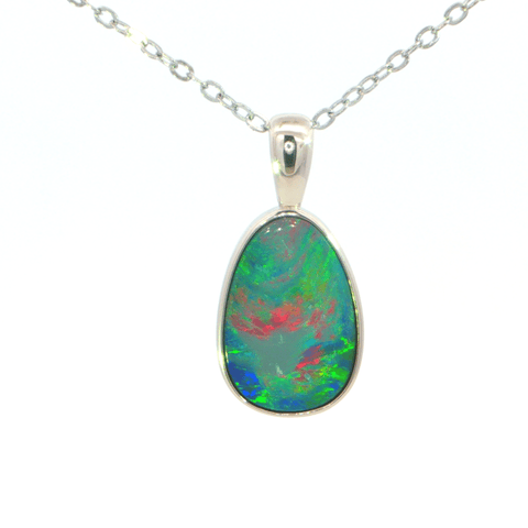 Australian Doublet Opal Pendant set in 925 Sterling Silver - Multicolour - Australian Opal Cutters and Pearl Divers