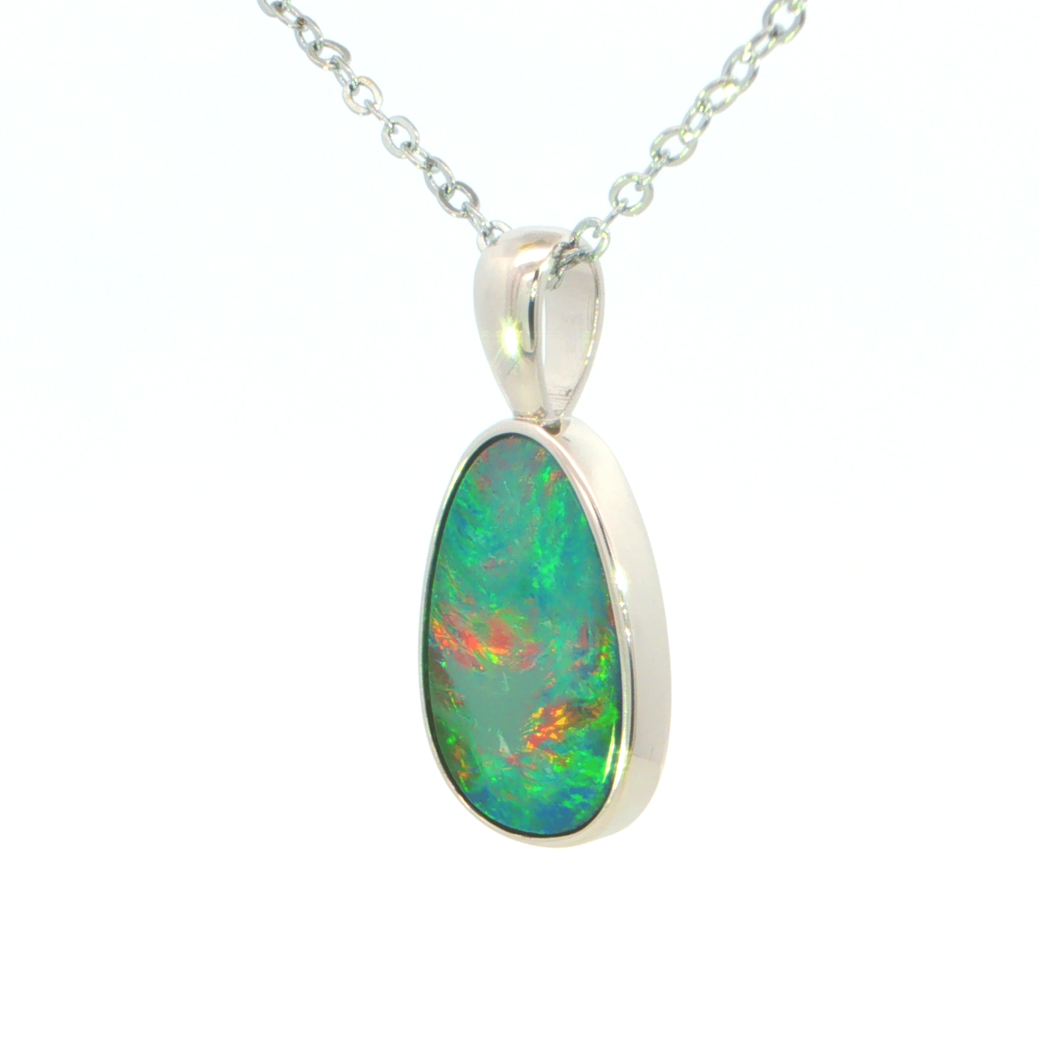 Australian Doublet Opal Pendant set in 925 Sterling Silver - Multicolour - Australian Opal Cutters and Pearl Divers