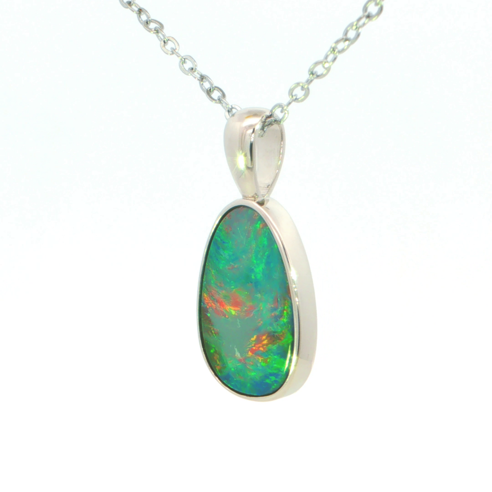 Australian Doublet Opal Pendant set in 925 Sterling Silver - Multicolour - Australian Opal Cutters and Pearl Divers