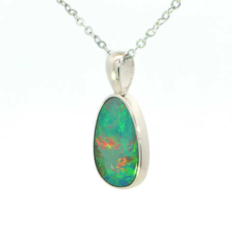 Australian Doublet Opal Pendant set in 925 Sterling Silver - Multicolour - Australian Opal Cutters and Pearl Divers