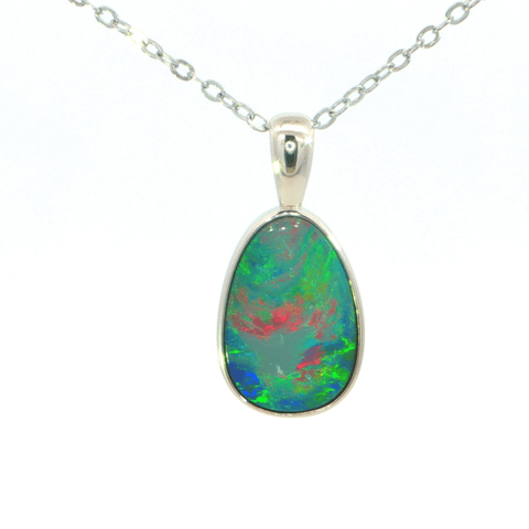 Australian Doublet Opal Pendant set in 925 Sterling Silver - Multicolour - Australian Opal Cutters and Pearl Divers