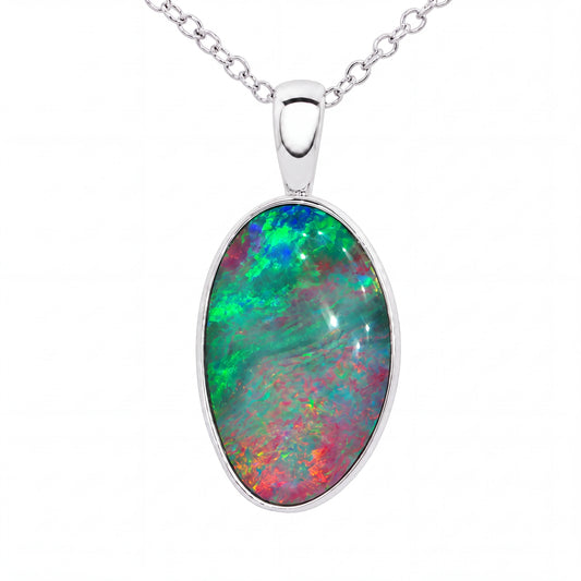 Australian Doublet Opal Pendant set in 925 Sterling Silver - Multicolour - Australian Opal Cutters and Pearl Divers