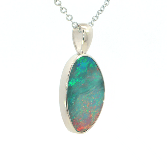 Australian Doublet Opal Pendant set in 925 Sterling Silver - Multicolour - Australian Opal Cutters and Pearl Divers