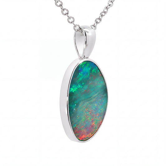 Australian Doublet Opal Pendant set in 925 Sterling Silver - Multicolour - Australian Opal Cutters and Pearl Divers