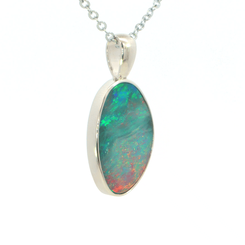Australian Doublet Opal Pendant set in 925 Sterling Silver - Multicolour - Australian Opal Cutters and Pearl Divers