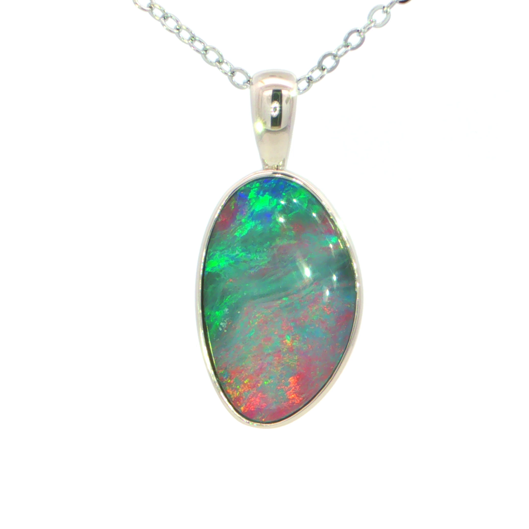 Australian Doublet Opal Pendant set in 925 Sterling Silver - Multicolour - Australian Opal Cutters and Pearl Divers
